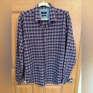 Hugo Boss button down dress shirt boys large plaid red blue long sleeve classic